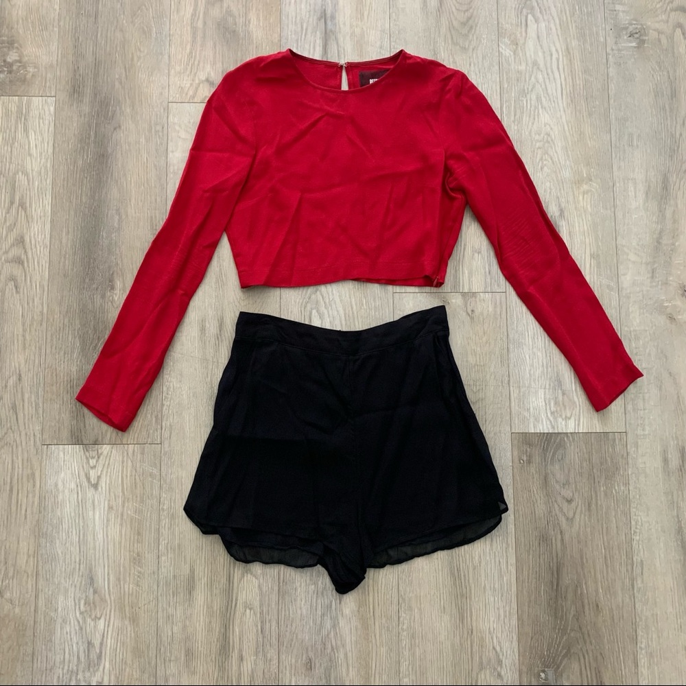 Red Long-Sleeve Crop Top - Women